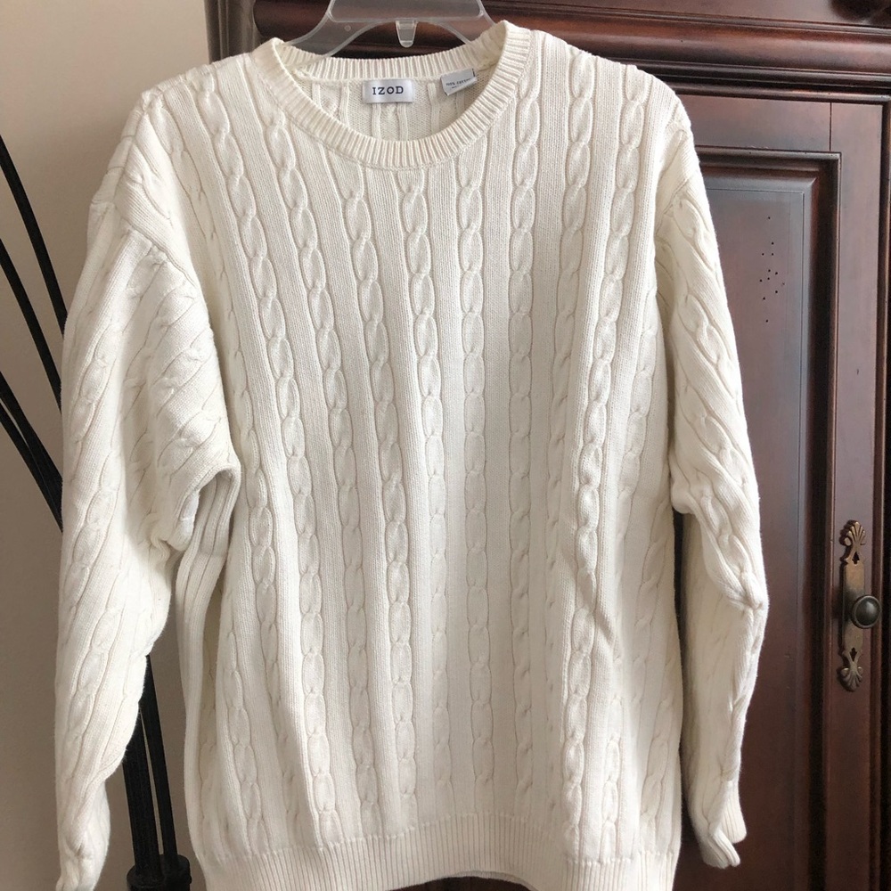 IZOD Men's White Cable Knit Crewneck Sweater Size XL